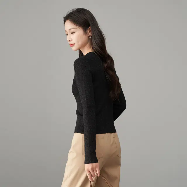 娅丽达 纯色双头拉链圆领修身针织衫 女款