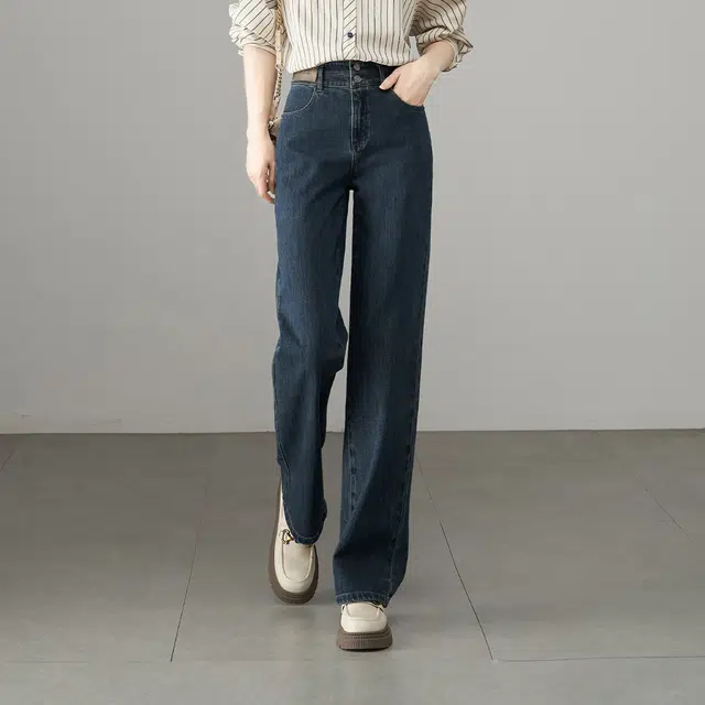 娅丽达 舒适简约通勤阔腿牛仔裤 女款 蓝色