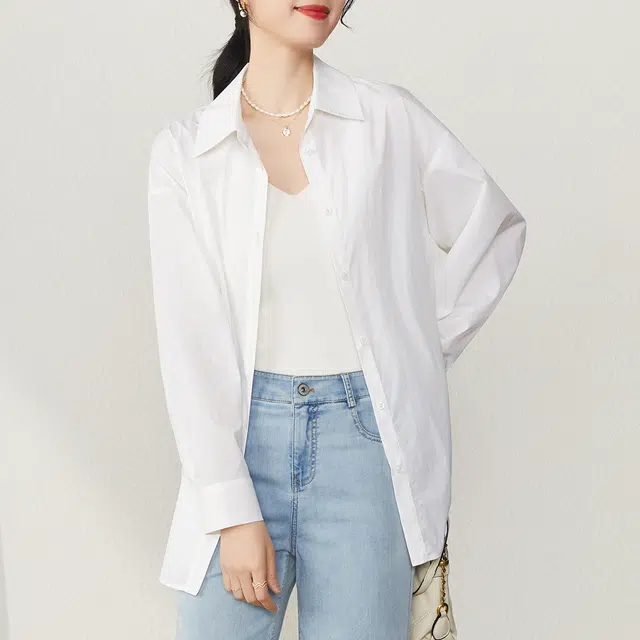 娅丽达 纯色方领宽松长袖衬衫 女款
