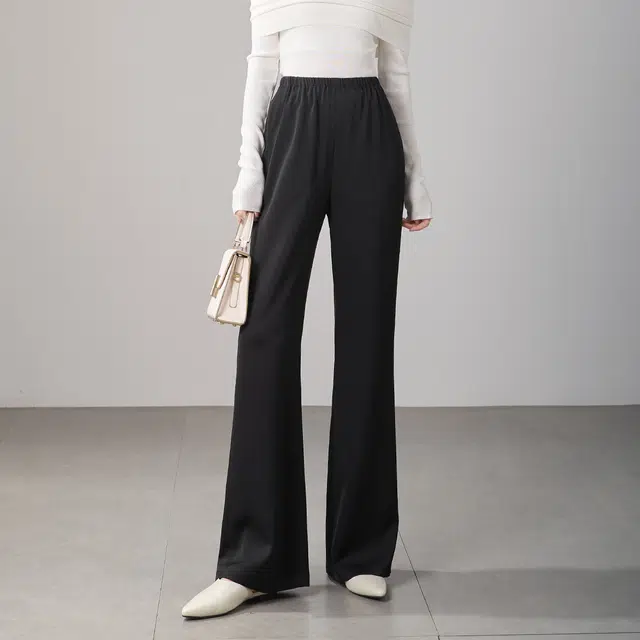 娅丽达 通勤纯色高腰微喇休闲裤 女款