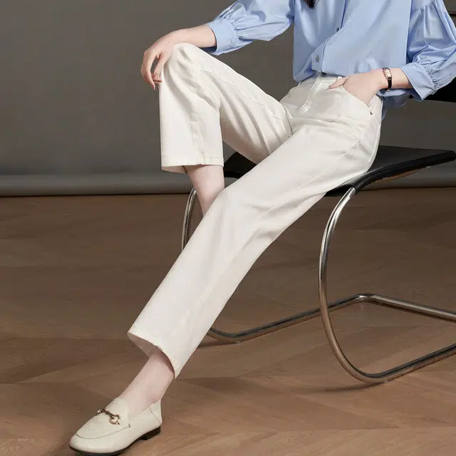 娅丽达 中腰直筒纯色九分牛仔裤 女款