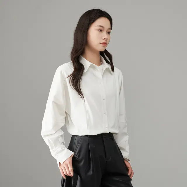 娅丽达 法式宽松翻领纯色长袖衬衫 女款