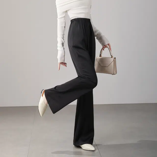 娅丽达 通勤纯色高腰微喇休闲裤 女款