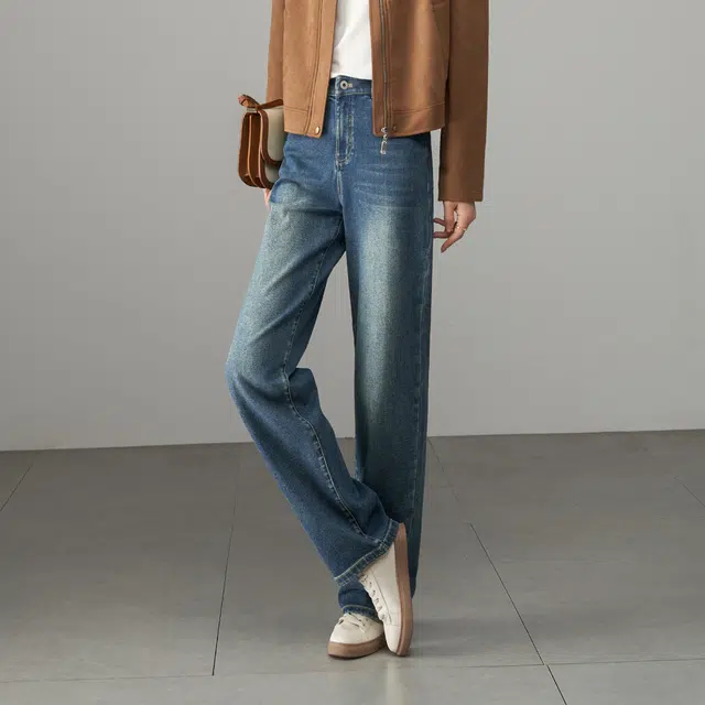 娅丽达 时髦宽松水洗阔腿裤牛仔裤 女款