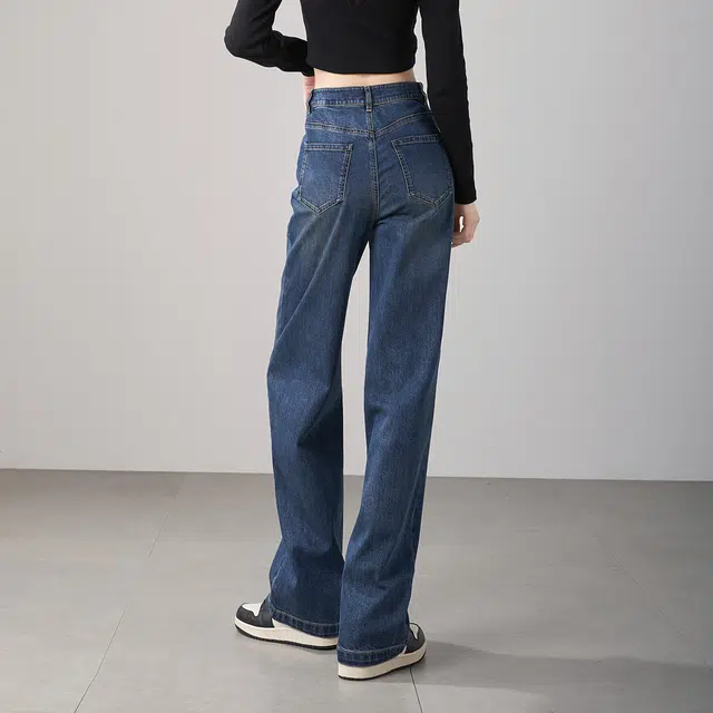 娅丽达 宽松显瘦拖地阔腿休闲牛仔裤 女款 蓝色