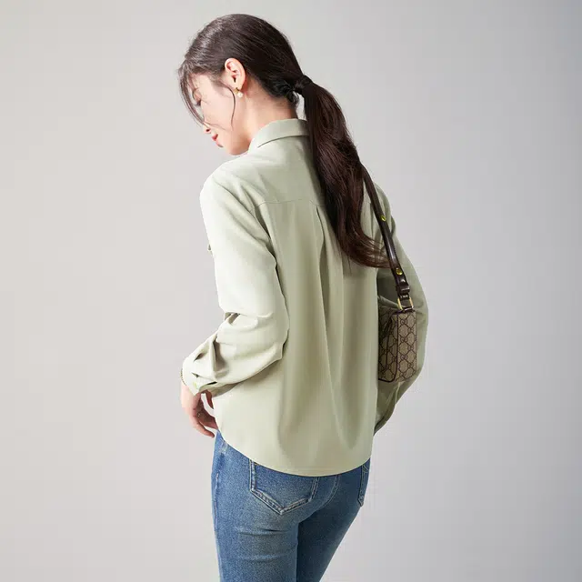 娅丽达 纯色通勤直筒长袖衬衫 女款