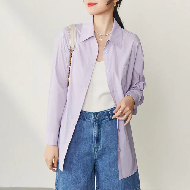 娅丽达 纯色方领宽松长袖衬衫 女款