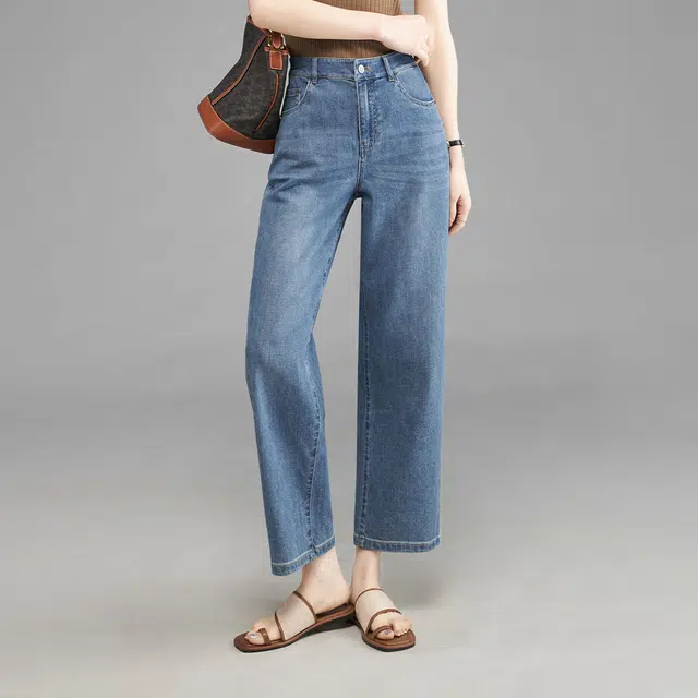 娅丽达 纯色简约时尚直筒牛仔裤 女款 蓝色