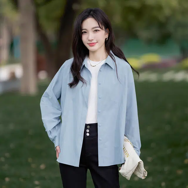 娅丽达 法式宽松翻领纯色长袖衬衫 女款