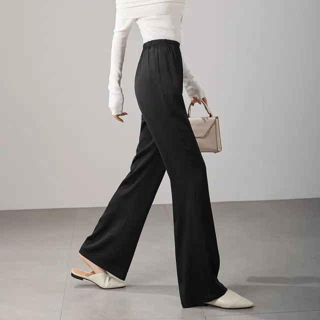 娅丽达 通勤纯色高腰微喇休闲裤 女款