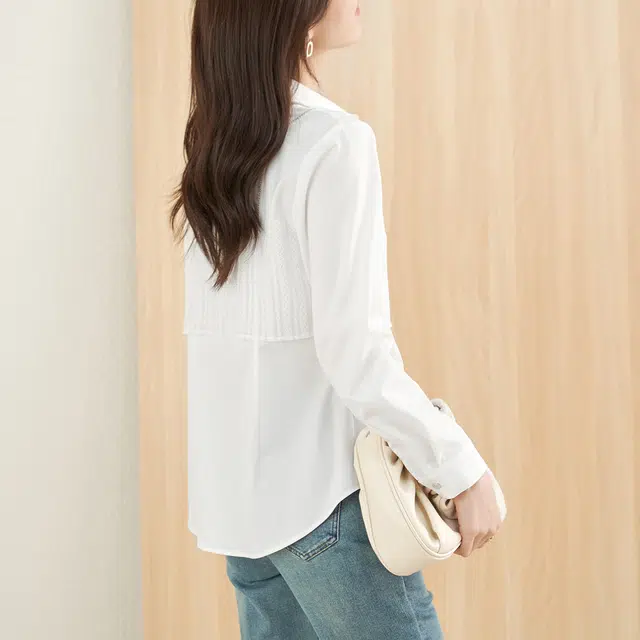 娅丽达 长袖单排扣方领长袖衬衫 女款 白色