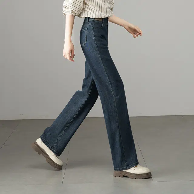 娅丽达 舒适简约通勤阔腿牛仔裤 女款 蓝色