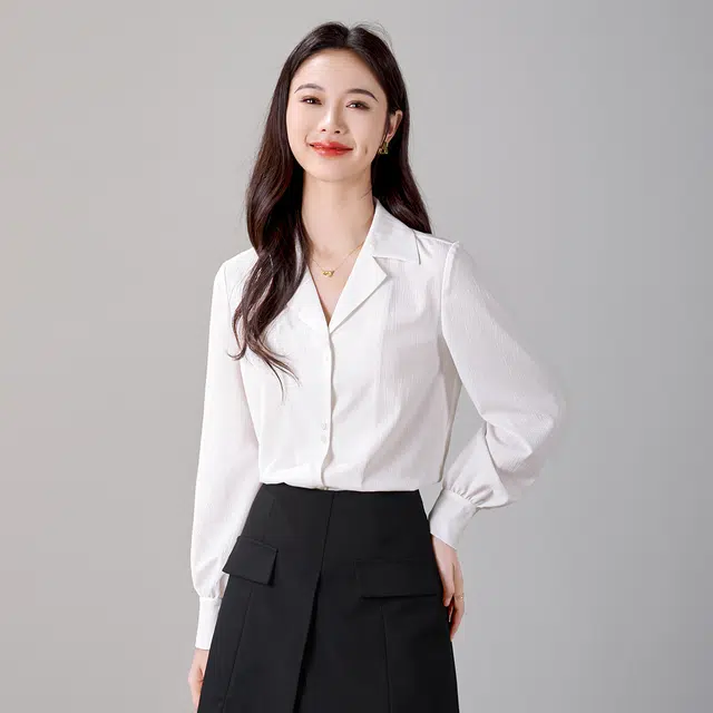 娅丽达 纯色尖领通勤简约长袖衬衫 女款