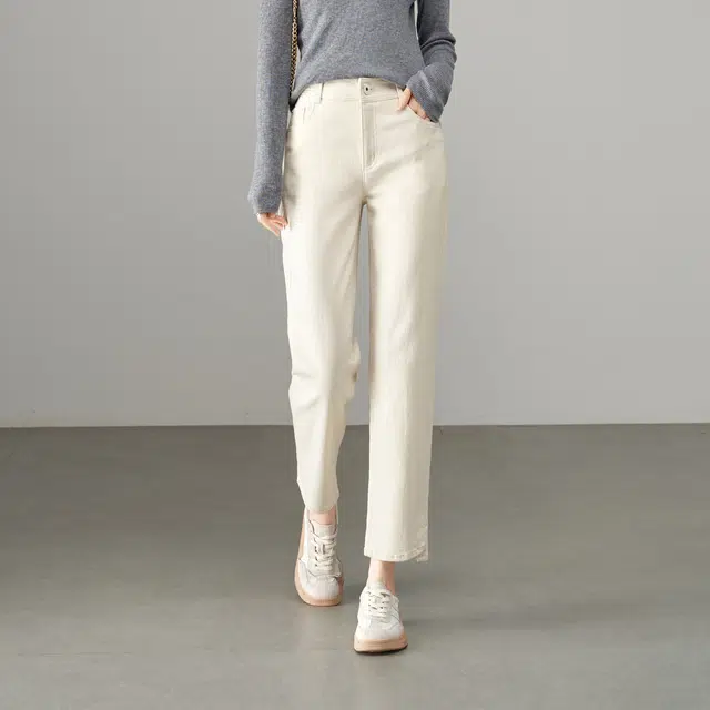 娅丽达 简约纯色九分开叉直筒牛仔裤 女款