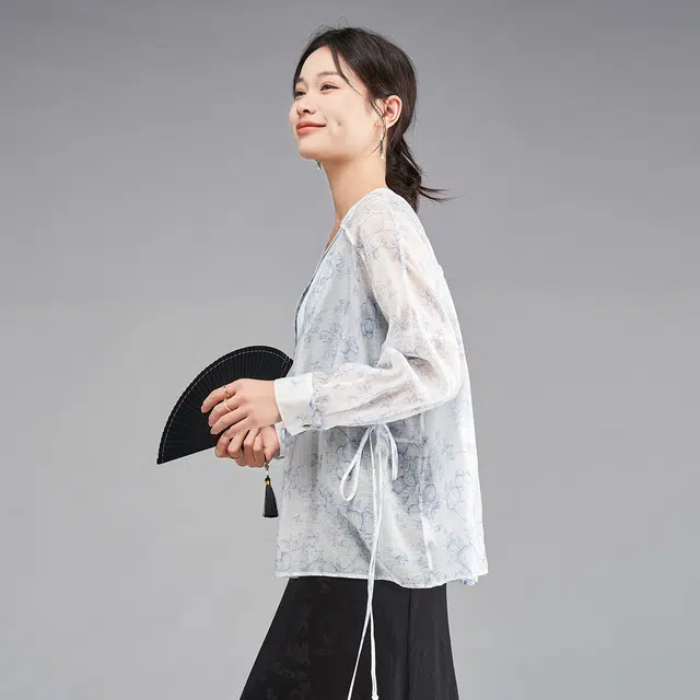 娅丽达 满印一粒扣宽松长袖衬衫 女款