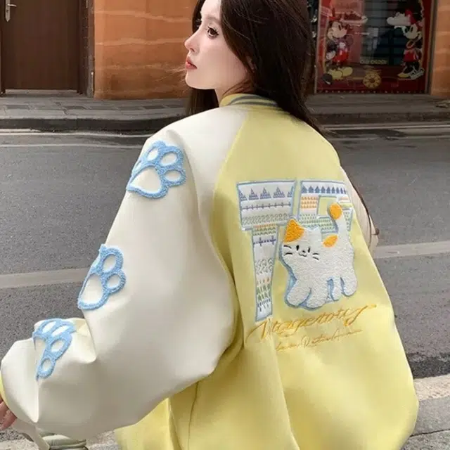 美式高街简约通勤字母印花设计撞色拼接休闲个性百搭复古风宽松长袖 小众设计感与舒适并存棒球服 男女同款
