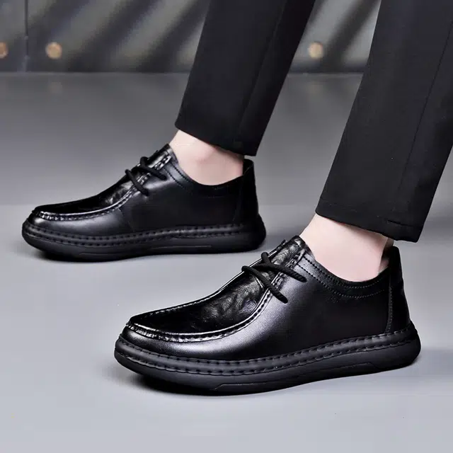 罗蒙 二层牛皮 系带软面 英伦风  休闲鞋 男款 黑色