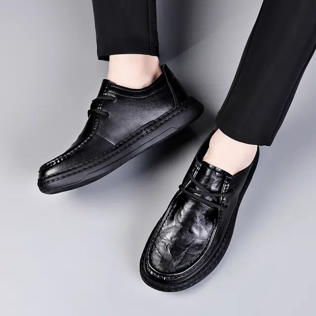 罗蒙 二层牛皮 系带软面 英伦风  休闲鞋 男款 黑色