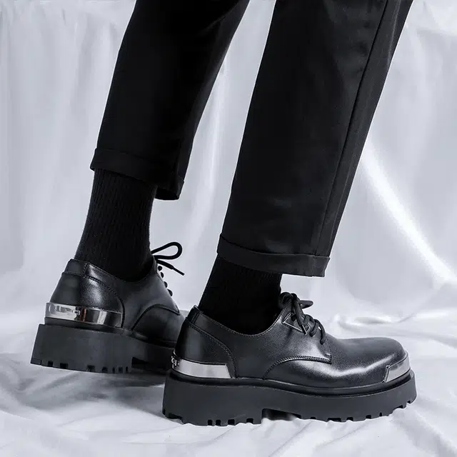 时尚德比鞋 厚底内增高复古百搭舒适英伦风休闲鞋 男士休闲 男女同款 经典黑色