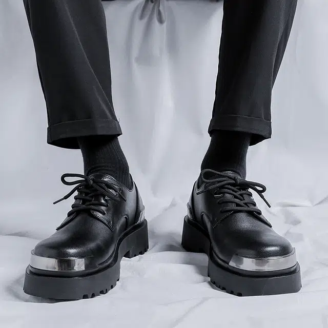 时尚德比鞋 厚底内增高复古百搭舒适英伦风休闲鞋 男士休闲 男女同款 经典黑色