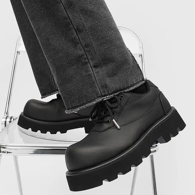 超纤皮 复古英伦风舒适百搭厚底 男士休闲 男款 黑色