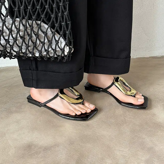 蛋卷鞋 牛皮 时尚小众潮流百搭舒适 橡胶底 静音人字拖鞋 女 黑色