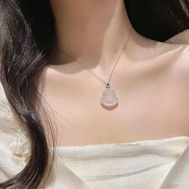 逸之璟 诸事顺利 新中式国风小众轻奢 笑脸佛弥勒佛公锁骨链 幸运上岸吊坠  #好运 玉髓 项链 女款