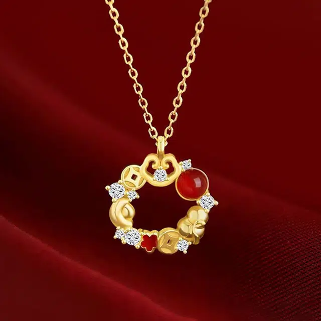 逸之璟 有钱花 暴富暴美 蛇年新潮穿搭配饰 招财聚财转运钱币 小众轻奢富贵设计感锁骨链 多财多福 #好运 玛瑙 项链 女款