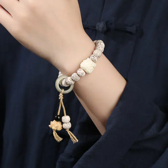 逸之璟 平安喜乐 新中式 国潮复古小众 莲花醒狮民族风文玩佛珠 诸事顺利一帆风顺#好运 星月菩提 手串 男女同款情侣款