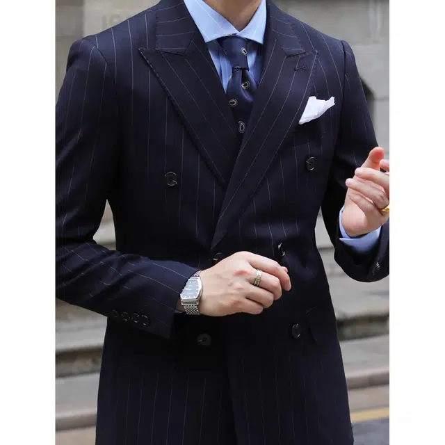 大格子与黑猫 英伦经典双排扣戗驳领商务上班西服结婚新郎婚礼修身雅痞外套西装 男款