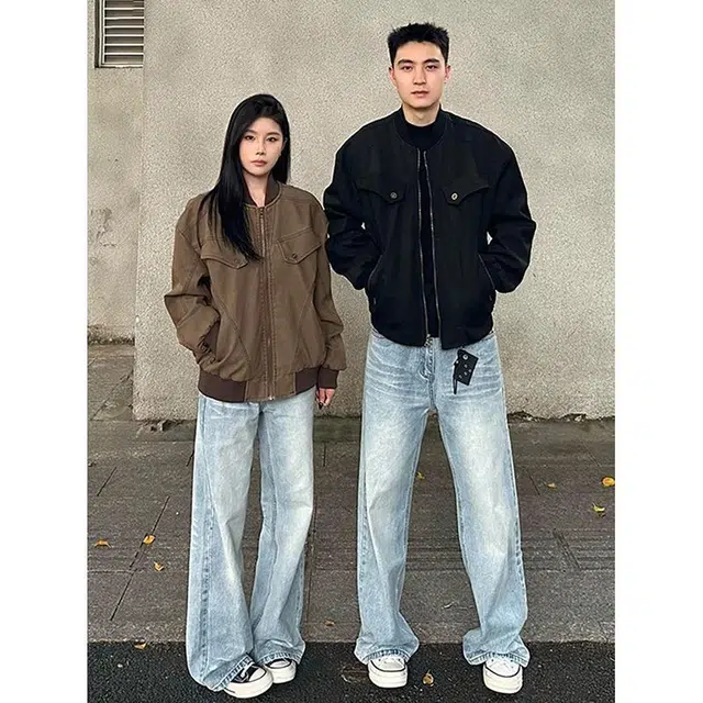 大格子与黑猫 美式短款潮流复古休闲时尚宽松百搭设计感春秋季网红工装外套夹克 男女同款