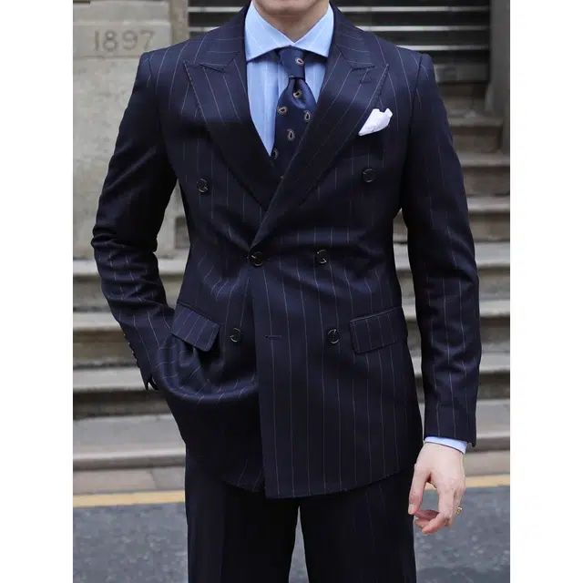 大格子与黑猫 英伦经典双排扣戗驳领商务上班西服结婚新郎婚礼修身雅痞外套西装 男款