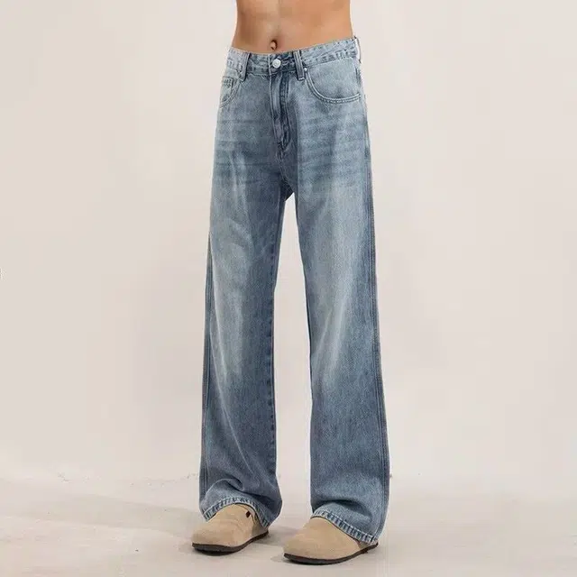 大格子与黑猫 水洗复古男士宽松高街美式裤子直筒潮牌休闲长裤牛仔裤 男款