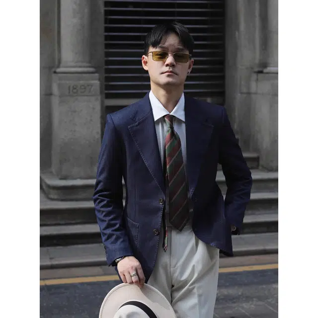 大格子与黑猫 英伦复古文艺宽驳头牛仔色雅痞绅士西服意式婚纱照修身外套 西装 男款