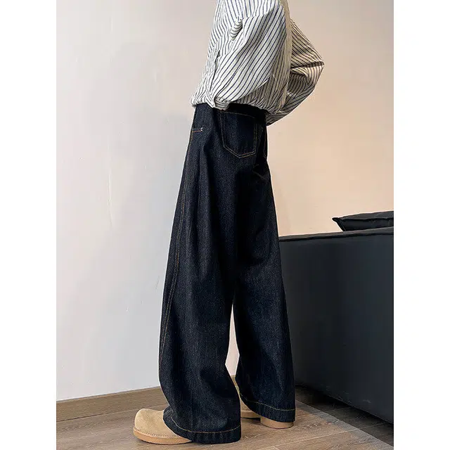 大格子与黑猫 春秋潮牌痞帅垂坠感阔腿裤宽松裤牛仔裤 男款