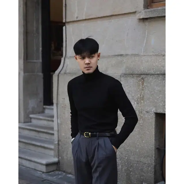 大格子与黑猫 英伦长袖套头百搭打底衫韩版秋冬季弹力抗起球男士高领 针织衫 男款