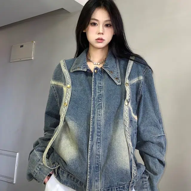 大格子与黑猫 复古立领设计感小众宽松上衣牛仔外套 男女同款