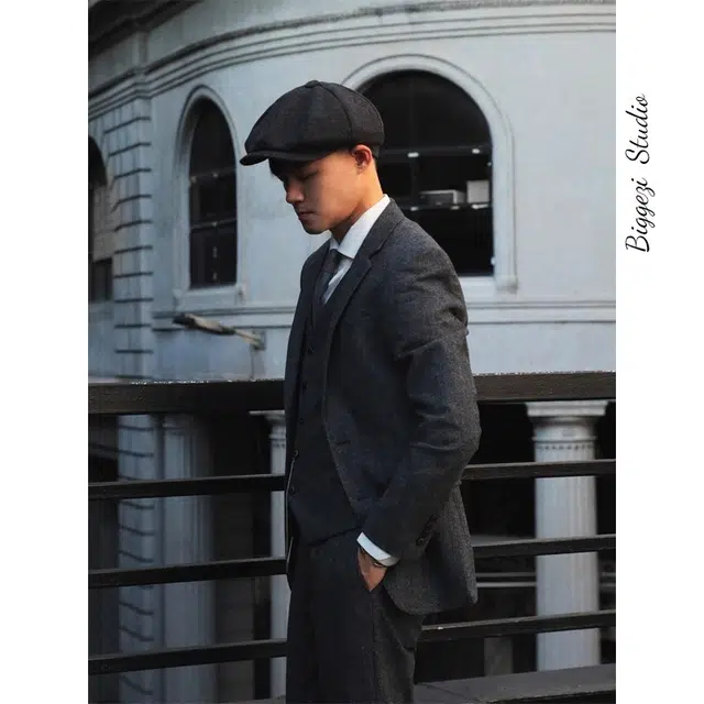 大格子与黑猫 复古英伦雅痞绅士 浴血黑帮风 羊毛粗花呢人字纹休闲修身外套 西装 男款