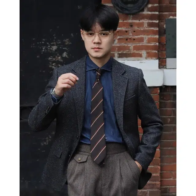 大格子与黑猫 英伦复古雅痞黑灰色羊毛粗花呢秋冬厚款人字纹休闲修身单外套西装 男款