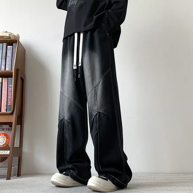 大格子与黑猫 百搭潮牌美式复古春秋季直筒男士休闲宽松长裤牛仔裤 男款