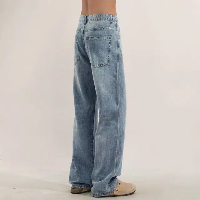 大格子与黑猫 水洗复古男士宽松高街美式裤子直筒潮牌休闲长裤牛仔裤 男款