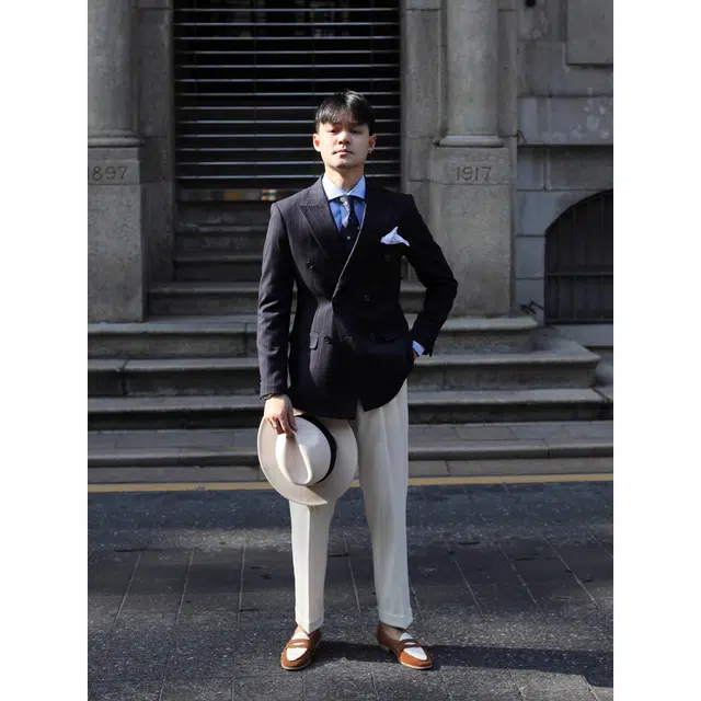 大格子与黑猫 英伦经典双排扣复古雅痞绅士老钱风上班商务通勤结婚修身外套 西装 男款