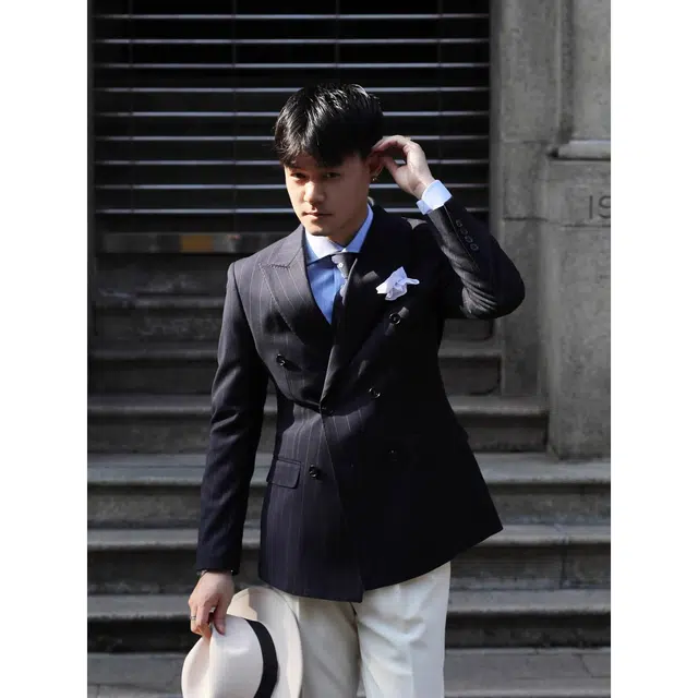 大格子与黑猫 英伦经典双排扣复古雅痞绅士老钱风上班商务通勤结婚修身外套 西装 男款