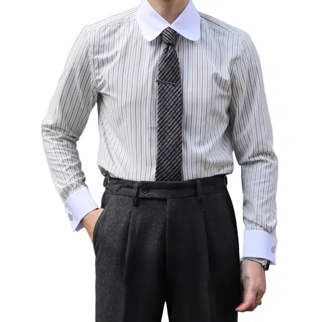 大格子与黑猫 百搭修身潮流长袖衬衫 男款