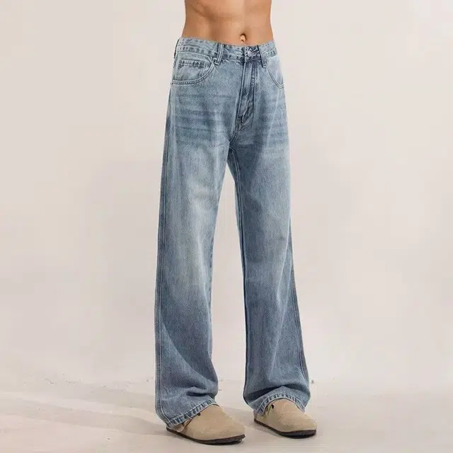 大格子与黑猫 水洗复古男士宽松高街美式裤子直筒潮牌休闲长裤牛仔裤 男款