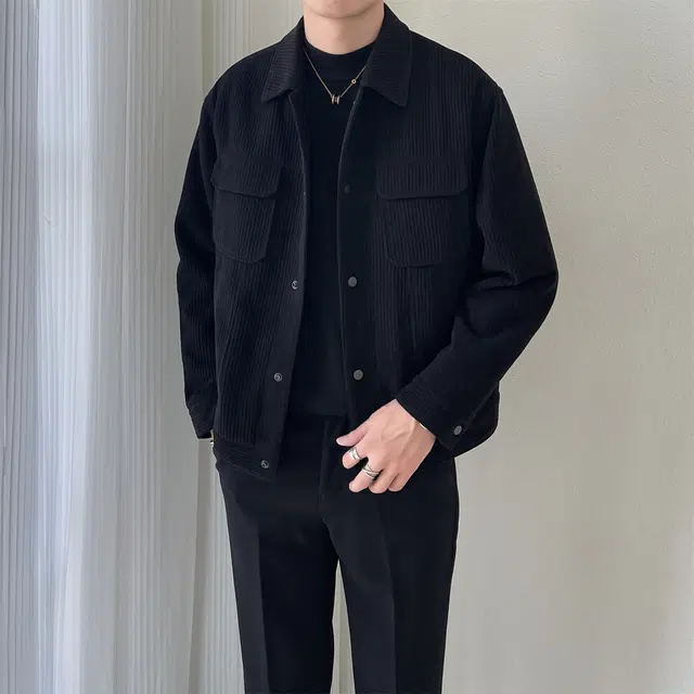 大格子与黑猫 男士春秋季工装休闲百搭帅气上衣潮流青年灯芯绒外套 夹克 男款