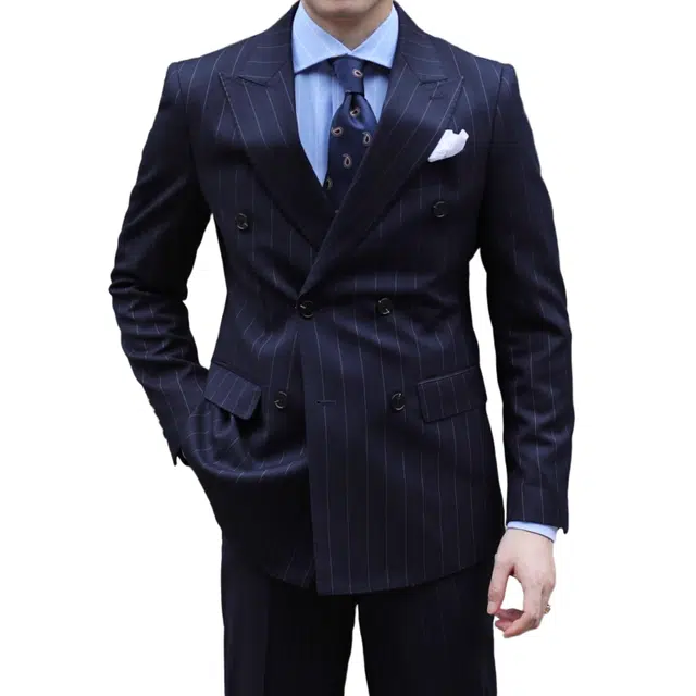 大格子与黑猫 英伦经典双排扣戗驳领商务上班西服结婚新郎婚礼修身雅痞外套西装 男款