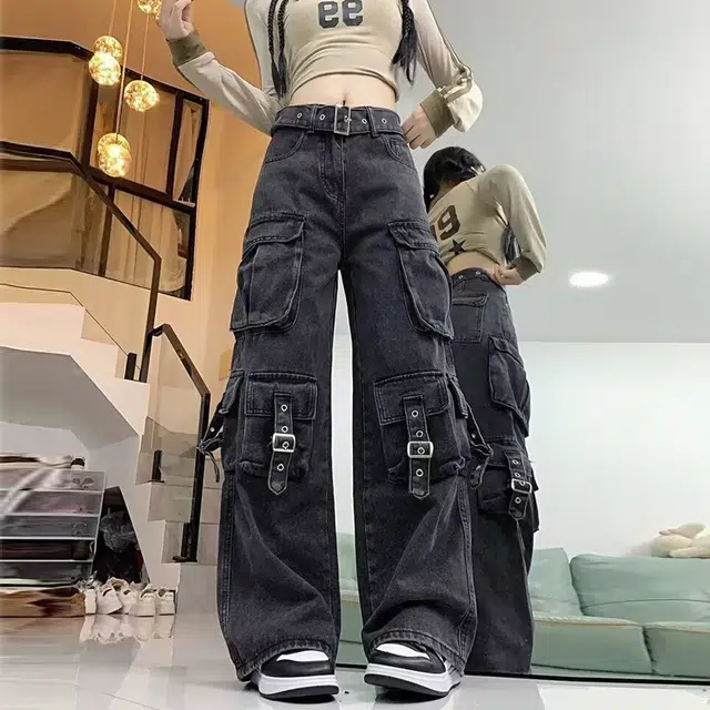 美式复古工装风多口袋舒适通勤长裤牛仔裤 男女同款