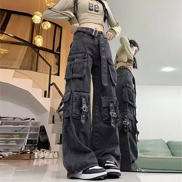 美式复古工装风多口袋舒适通勤长裤牛仔裤 男女同款