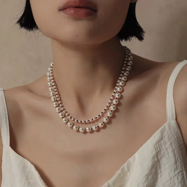 慕阳 瑞白轻奢长款圆珠串 小众简约轻奢高级感设计 个性时尚优雅大气 日常通勤经典百搭 精美礼盒 可调节锁骨链 好运 钛钢 项链 女款